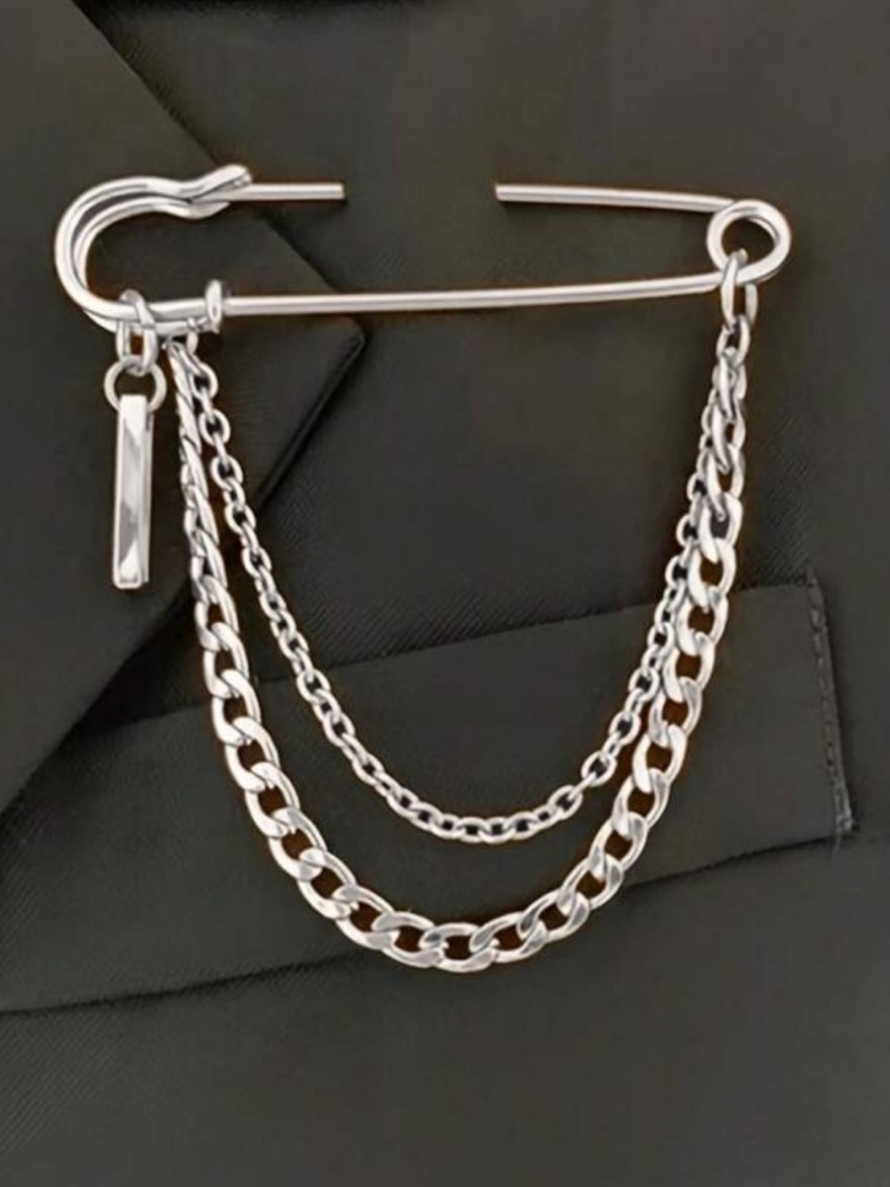 Anthropologie Silver Safety-Pin Chain Brooch - Picture 2 of 3